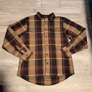 Orvis Shirt Mens Flannel Shacket Jacket Plaid Brown Red Medium